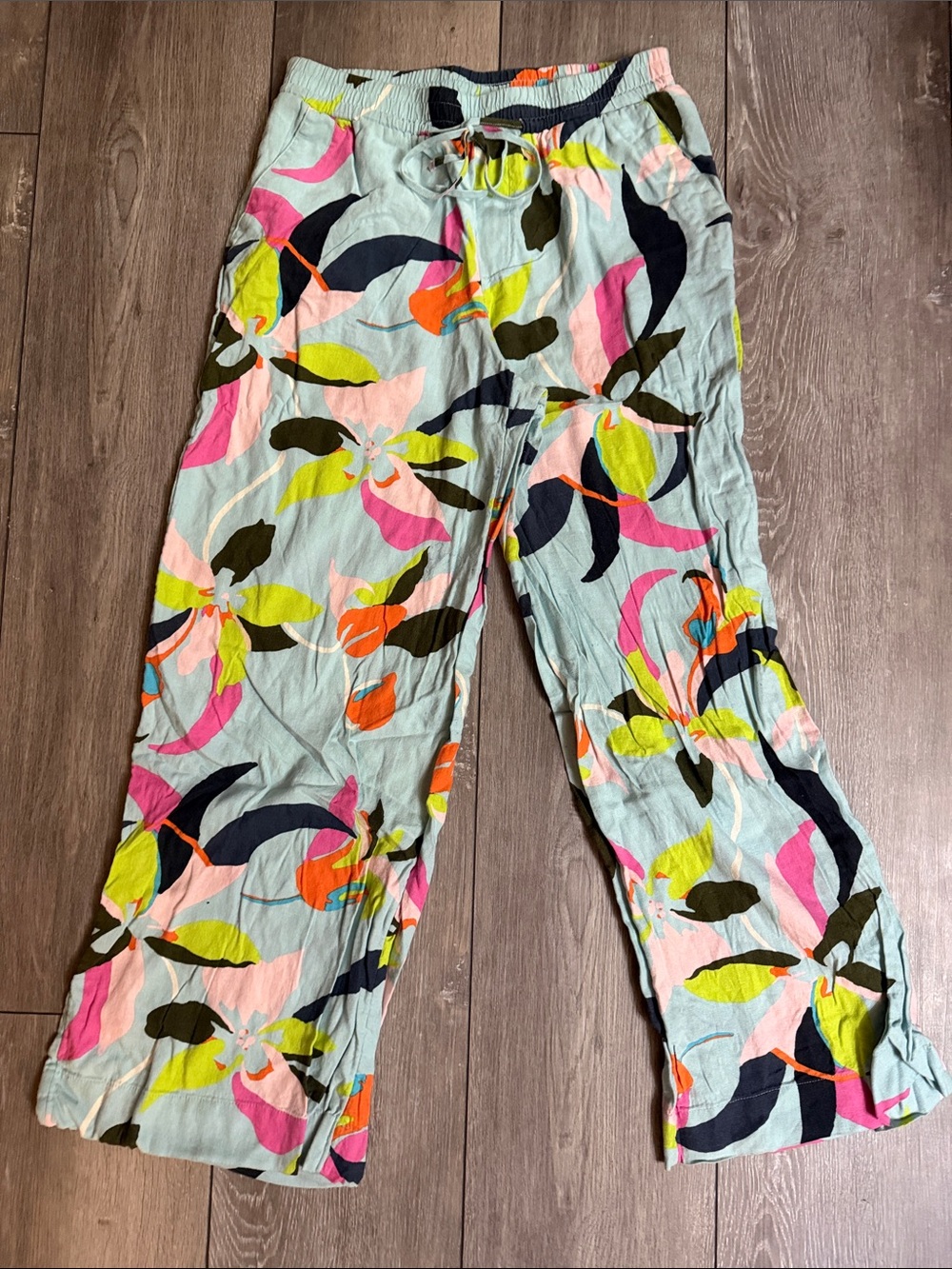 Floral Wide-Leg Pants in Light Blue with Multicolor Print